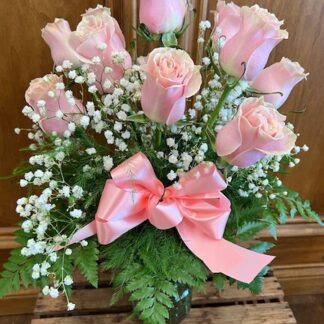 Dozen Pink Roses Vased