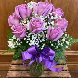 Dozen Lavender Roses Vased