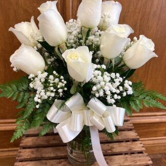 Dozen White Roses Vased