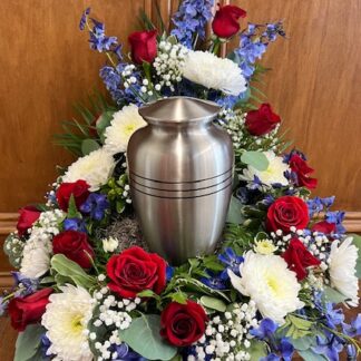 Lutz Red, White and Blue Urn Arrangement