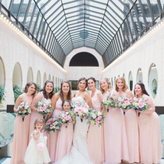 Pink bouquets & bridesmaids