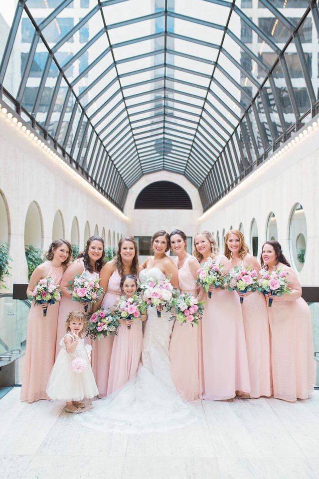Pink bouquets & bridesmaids
