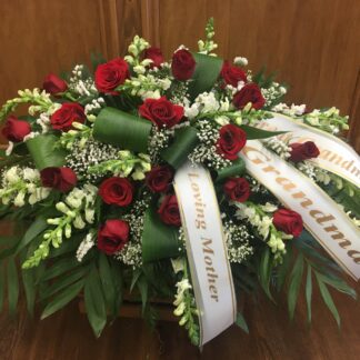 Lutz Red & White Casket Spray