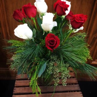 Dozen Roses with Christmas
