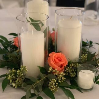 Greenery & coral roses