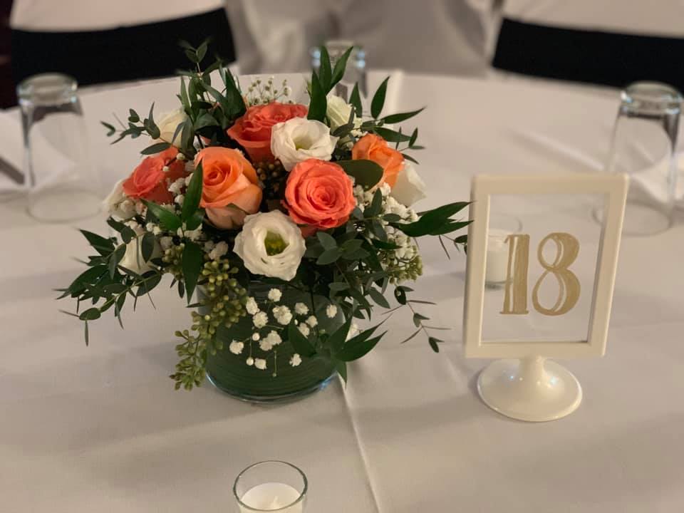 Coral & White Cylinder Centerpiece
