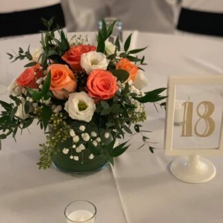 Coral & white centerpiece