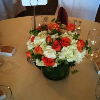 Hydrange & Orange Rose Centerpiece
