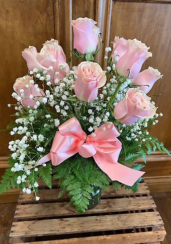 Dozen Light Pink Roses Vased