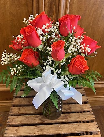 Dozen Orange Roses Vased