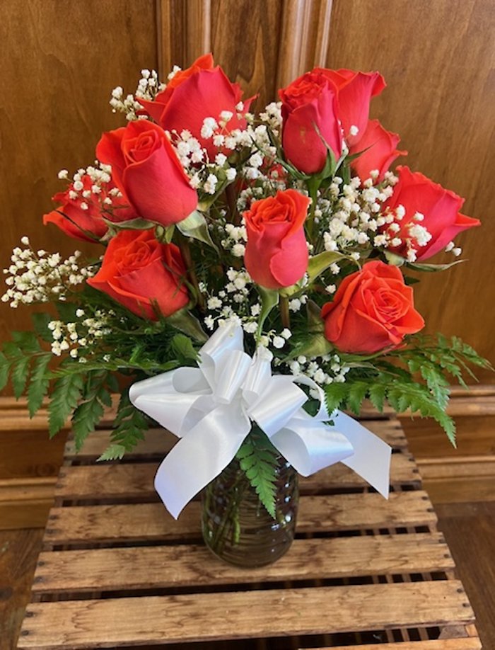 Dozen Orange Roses Vased