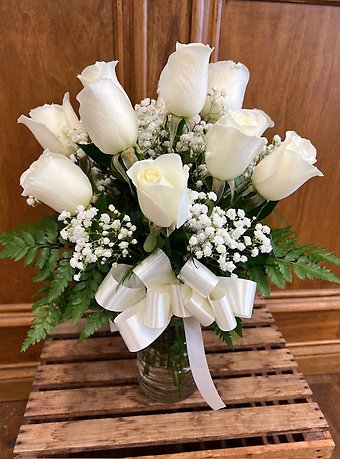 Dozen White Roses Vased