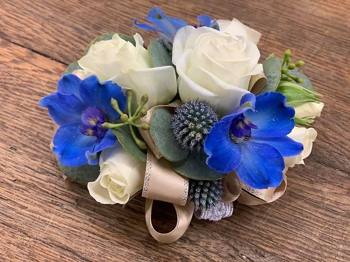 Blue & White Corsage