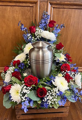 Lutz Red, White and Blue Urn Arrangement