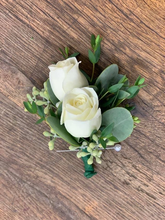 Double White Spray Rose Boutonniere
