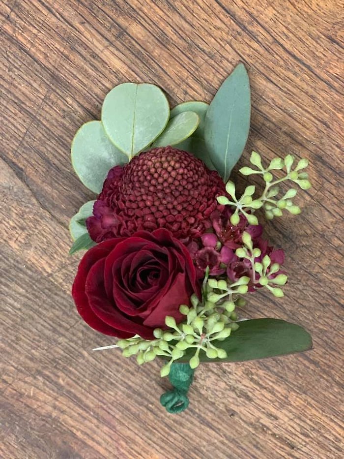 Burgundy Scabiosa Boutonniere