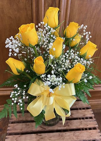 Dozen Yellow Roses Vased
