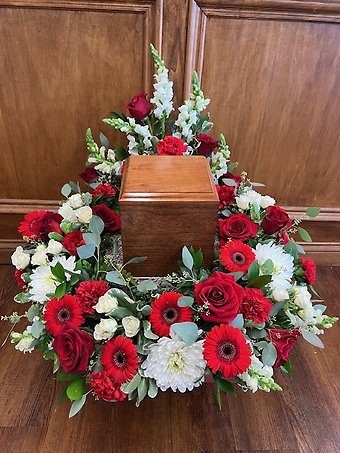 Lutz Red and White Urn Arrangement