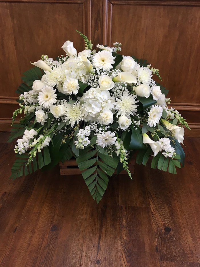 Lutz White Serenity Casket Spray